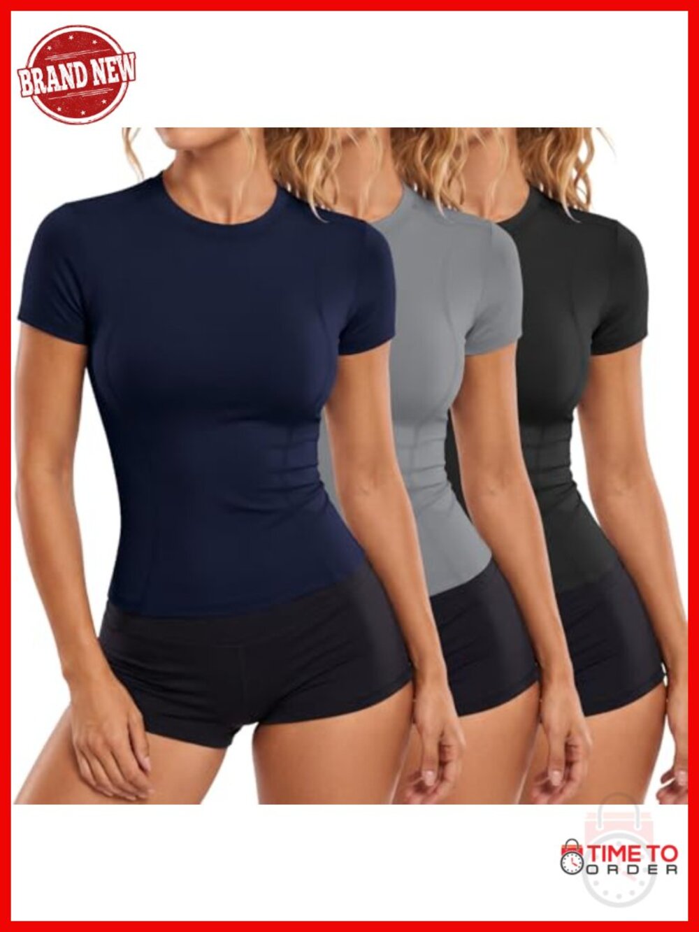 3 Pack Compression Athletic Tops Slim Fit Running Baselayer Short Sleeve Yoga